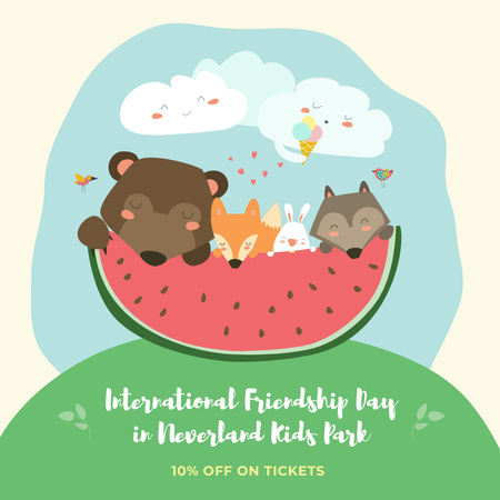 Plantilla de diseño de Oferta del Día Internacional de la Amistad en Kids Park con divertidos animales Instagram AD 