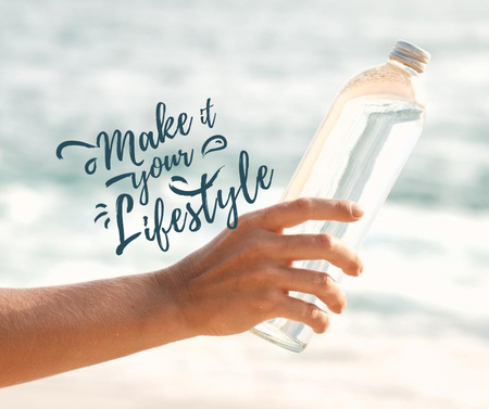 Ontwerpsjabloon van Facebook van eco concept met vrouw met glazen fles