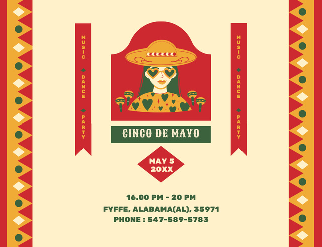 Designvorlage Cinco de Mayo Party Announcement für Invitation 13.9x10.7cm Horizontal