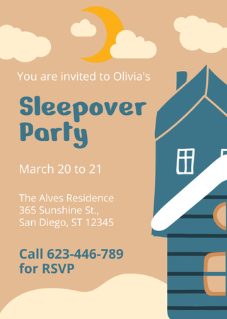 Sleepover Party Invitation with House Invitation Modelo de Design