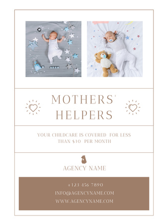 Promoção de serviço de babá com bebês fofos Poster US Modelo de Design