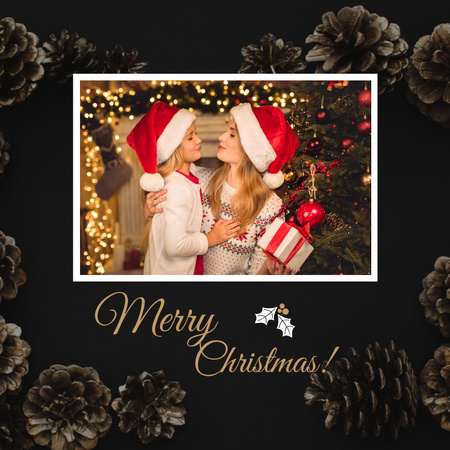 Christmas Greeting with Cute Mom and Daughter Instagram Design Template
