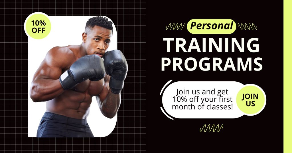 Plantilla de diseño de Ad of Boxing Personal Training Programs Facebook AD 