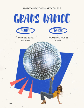 Graduation Dance Party Ad with Disco Ball Poster 8.5x11in Design Template