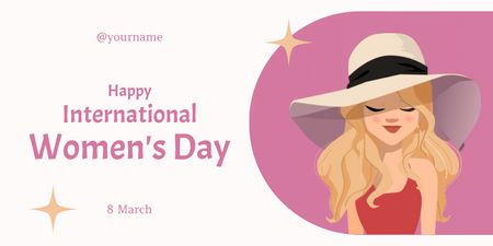 Women's Day Celebration with Illustration of Woman in Hat Twitter Design Template