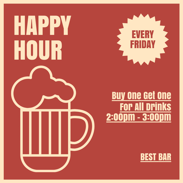 Happy Hours for All Drinks Announcement  Instagram Design Template