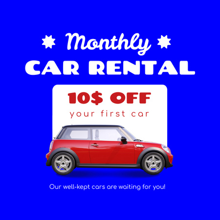 Monthly Car Rental Service Offer on Blue Animated Post Design Template