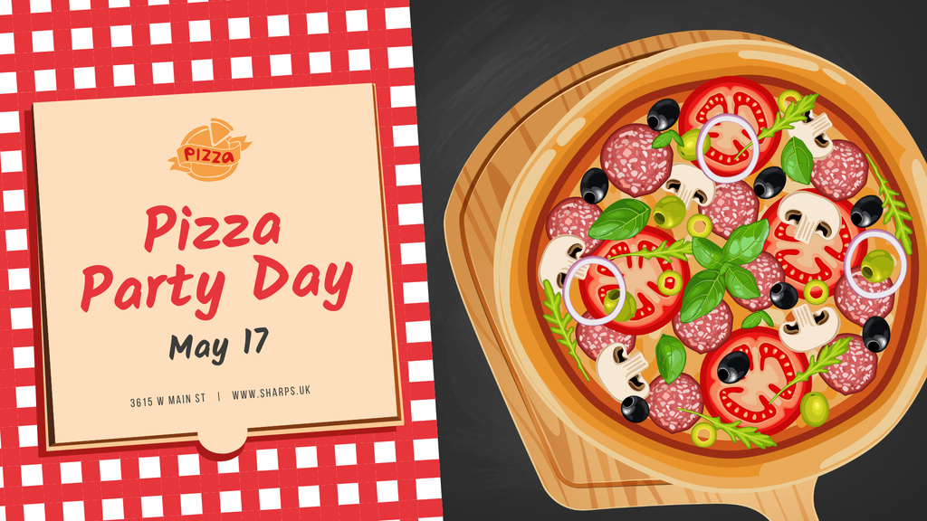 Pizza Party Day Invitation FB event cover Tasarım Şablonu