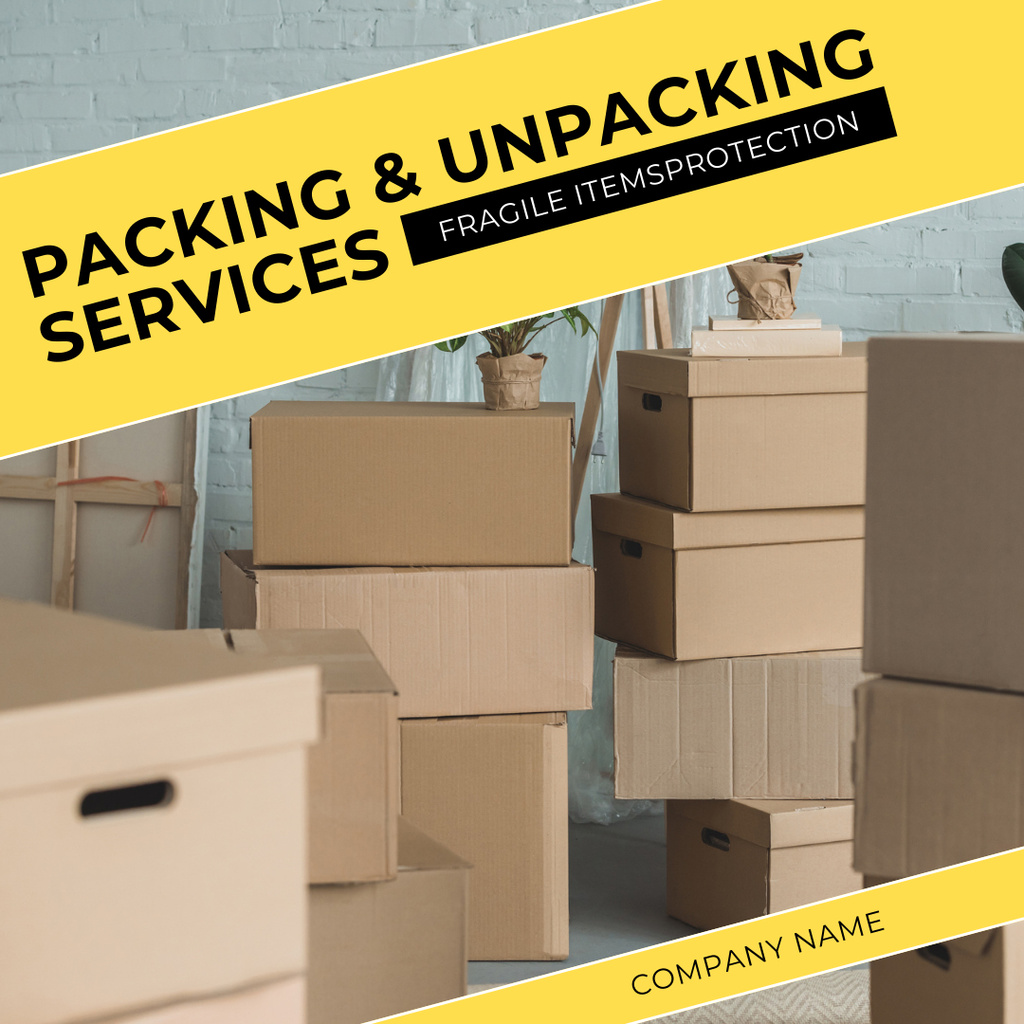 Ad of Packing and Unpacking Services with Boxes Instagram AD Tasarım Şablonu