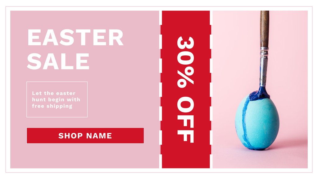 Easter Egg with Blue Paint and Paintbrush FB event cover Design Template