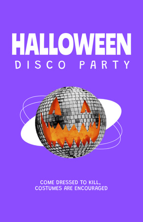 Bewitching Halloween Party With Disco Ball In Purple Flyer 5.5x8.5in Tasarım Şablonu