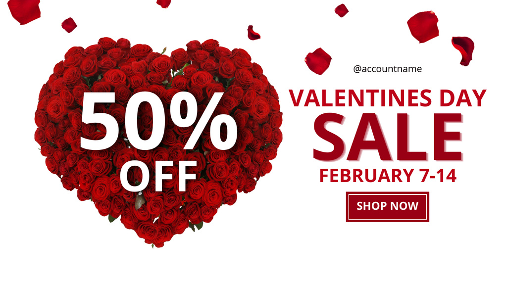 Valentine's Day Sale with Red Rose Bouquet FB event cover Design Template