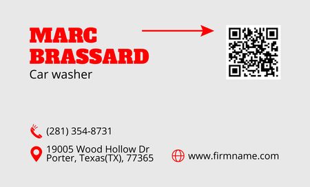 Designvorlage Autowasch- und Reinigungswerbung mit rotem Auto für Business Card 91x55mm