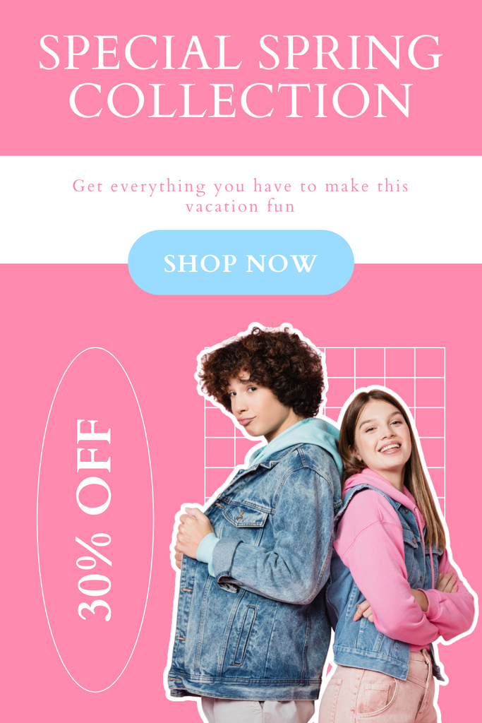Fashion Spring Sale with Stylish Couple on Pink Pinterest Design Template