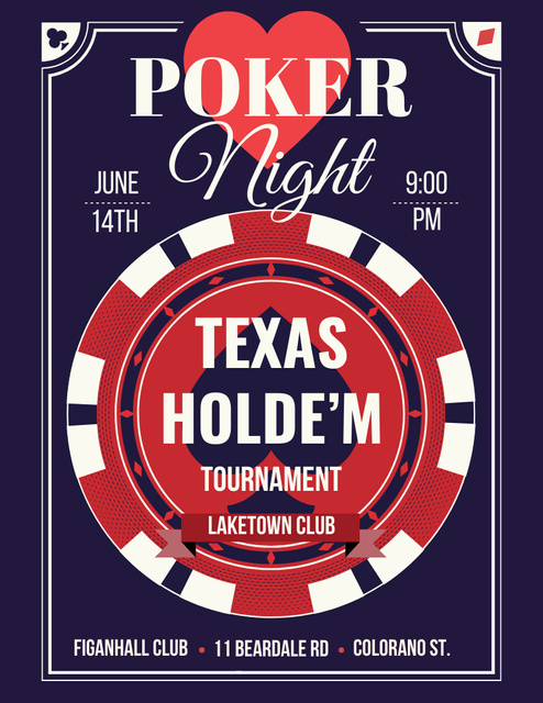 Captivating Poker Game Tournament Announcement In June Flyer 8.5x11in Design Template