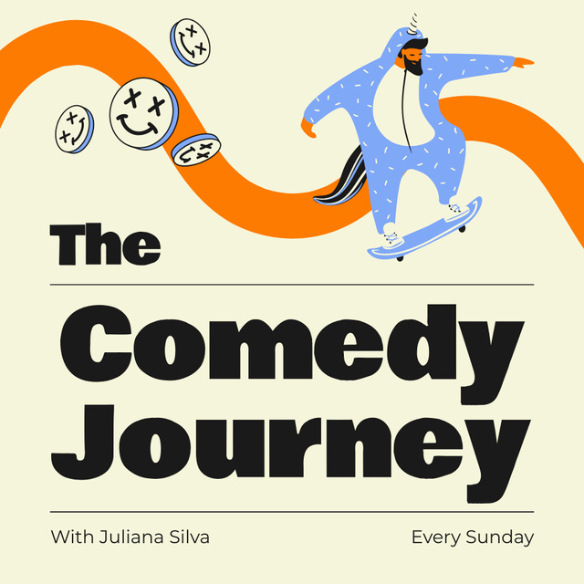 Comedy Show Announcement with Funny Man on Skateboard Podcast Cover Modelo de Design