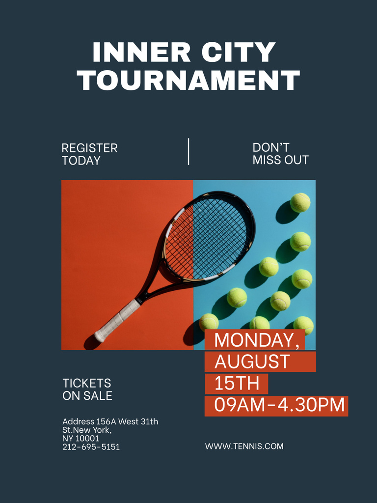 Inner Tennis Tournament Tickets Sale Announcement Poster USデザインテンプレート