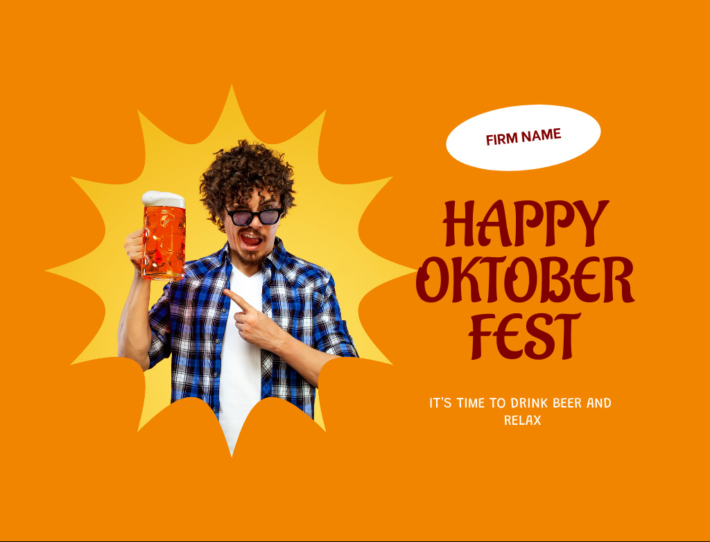 Designvorlage Oktoberfest Celebration With Beer And Relax in Orange für Postcard 4.2x5.5in