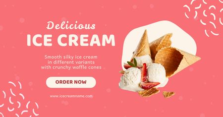 Offer of Delicious Ice Cream with Strawberries Facebook ADデザインテンプレート