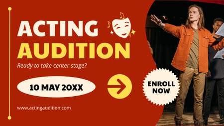 Acting Audition Announcement with Man in Center Stage FB event cover Design Template