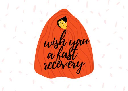 Cute Get Well Wish with Girl hiding in Blanket Postcard 5x7in Design Template