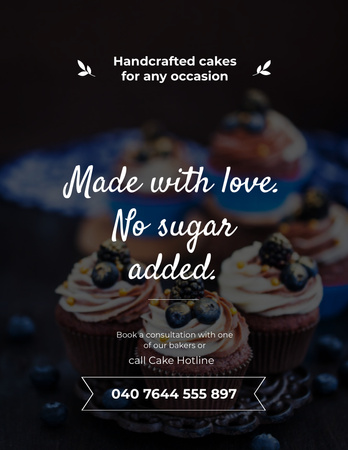 Ontwerpsjabloon van Flyer 8.5x11in van Elegant Ad of Bakery Shop with Blueberry Cupcakes