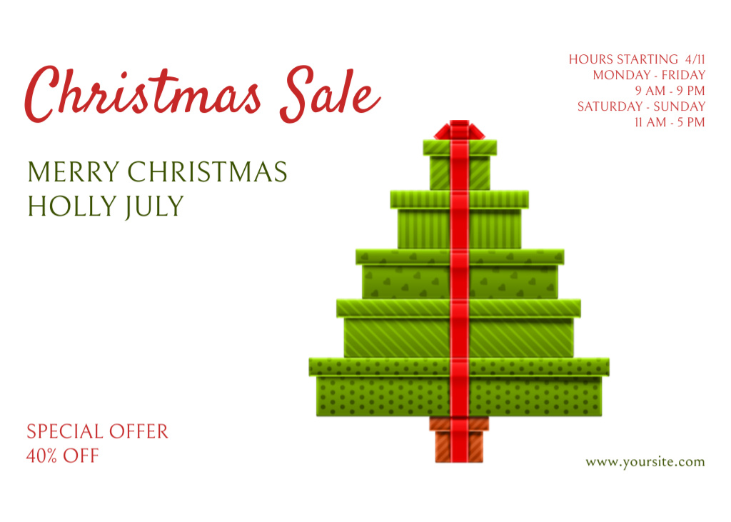 Holiday Gift Sale for Christmas in July Flyer 5x7in Horizontal Design Template