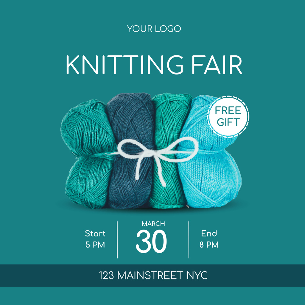 Knitting Fair With Colorful Yarn And Gift Instagram Design Template