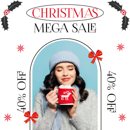 Christmas Mega Sale with Attractive Brunette Instagram tervezősablon