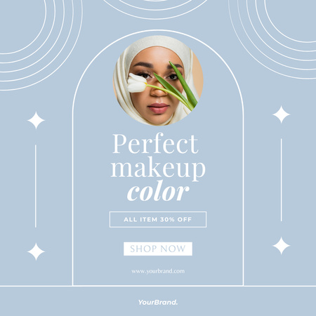 Woman with Tulip for Makeup Cosmetics Sale  Instagram Design Template