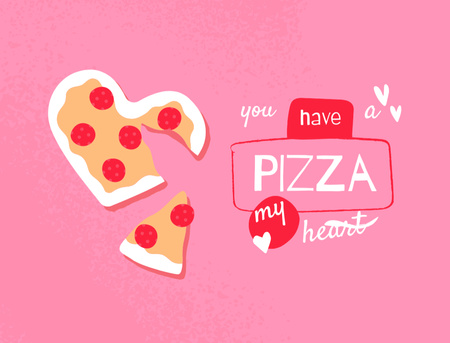 Designvorlage Erläutertes Pizza-Herz, das im Rosa geformt wird für Postcard 4.2x5.5in