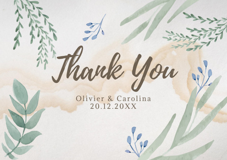 Thankful Phrase With Plant Leaves Postcard A5 Design Template