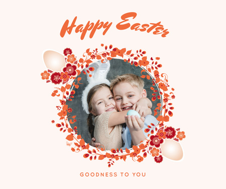 Plantilla de diseño de Feliz saludo de Pascua con niños alegres con huevo de Pascua Facebook 