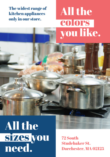 Platilla de diseño Kitchen Utensils Store Ad with Pots on Stove Flyer A7