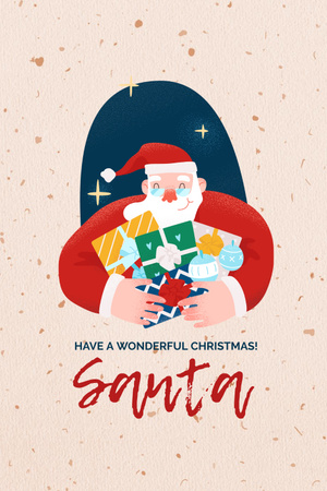 Christmas Holiday Greeting with Santa Pinterest Design Template