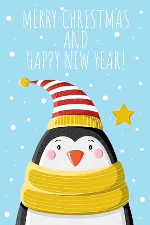 Designvorlage Christmas Greeting Cute Penguin in Hat für Tumblr