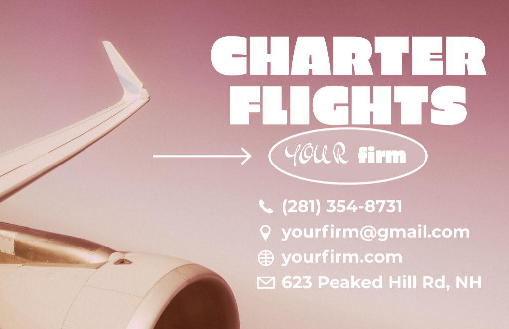 Ontwerpsjabloon van Business Card 85x55mm van Charter Flights Services Offer