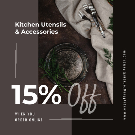Utensils Sale Kitchen Rustic Tableware Instagram AD Design Template