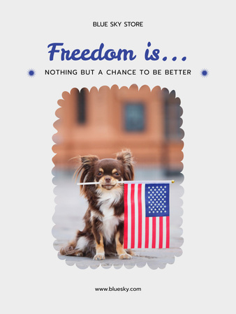USA Flag Day Celebration with Cute Dog Photo Poster US Design Template