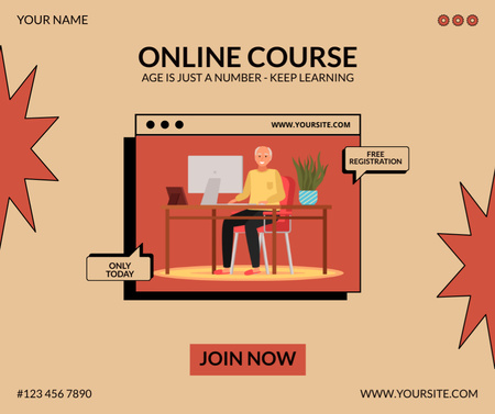 Online Course For Seniors With Free Registration Facebook Design Template