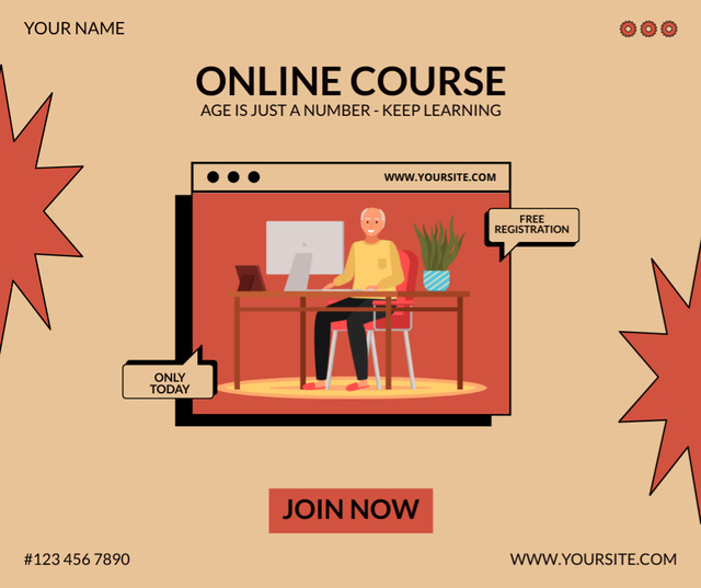 Designvorlage Online Course For Seniors With Free Registration für Facebook