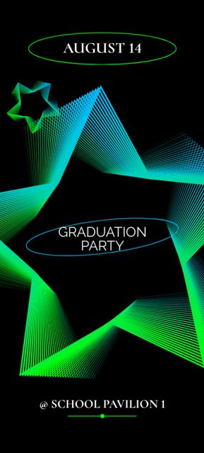 Graduation Party Announcement with Neon Green Star Invitation 9.5x21cm Πρότυπο σχεδίασης