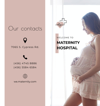 Excellent Maternity Hospital Offer with Happy Pregnant Woman Brochure Din Large Bi-fold Design Template