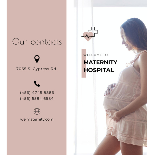 Excellent Maternity Hospital Offer with Happy Pregnant Woman Brochure Din Large Bi-fold – шаблон для дизайна
