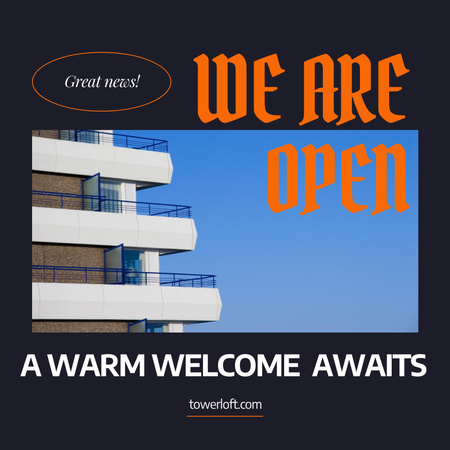 モダンなホテルのオープンのお知らせ Instagramデザインテンプレート