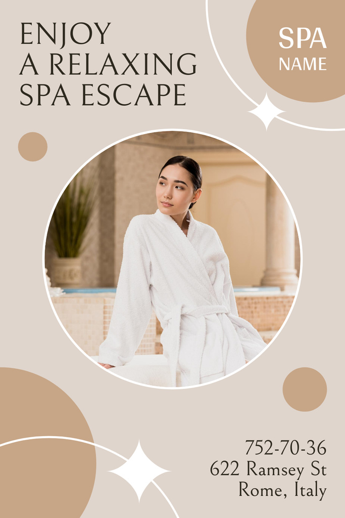 Young Woman in White Bathrobe at Spa Pinterest Design Template