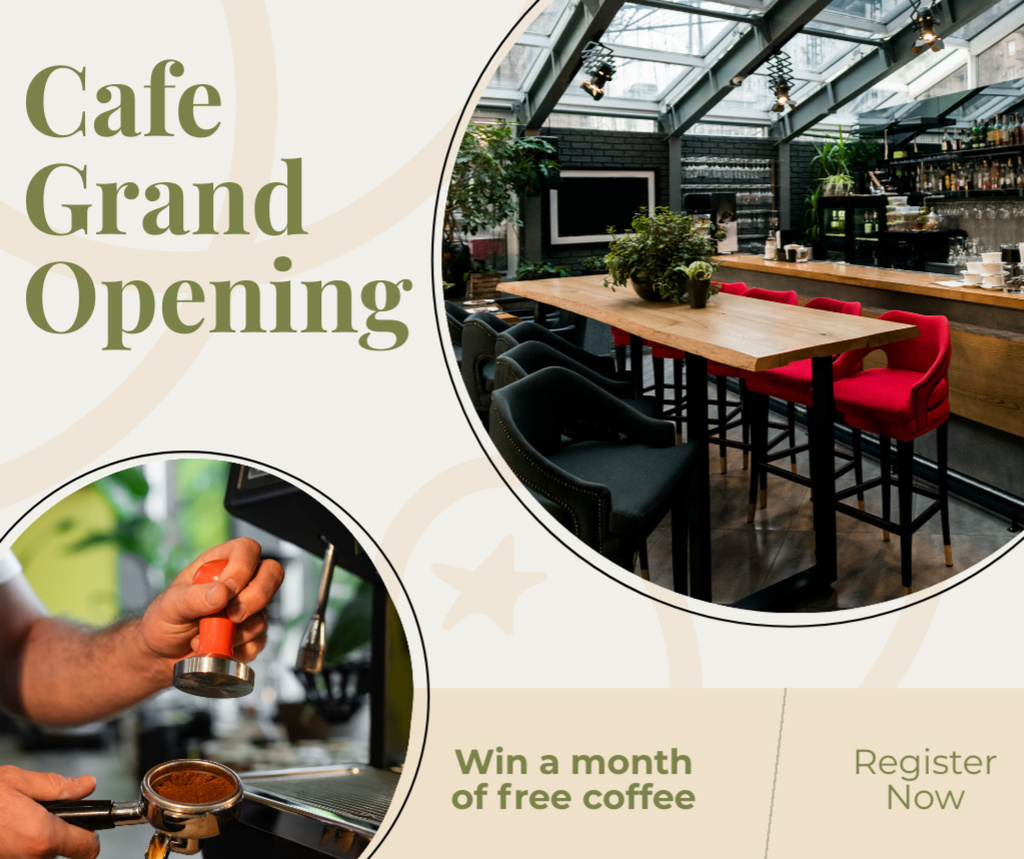 Ontwerpsjabloon van Facebook van Modern Cafe Grand Opening With Coffee Raffle