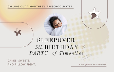 Sleepover Birthday Party Invitation 4.6x7.2in Horizontal Design Template