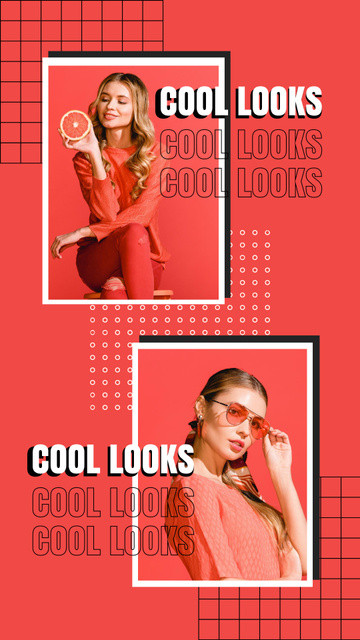 Fashion Ad with Stylish Young Woman in Red Clothes Instagram Story Šablona návrhu