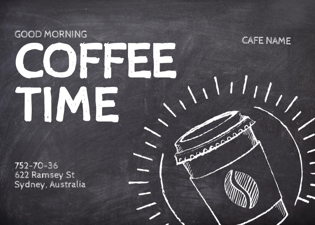 Coffee Time with Chalk Illustration of Cup Flyer 5x7in Horizontal Modelo de Design